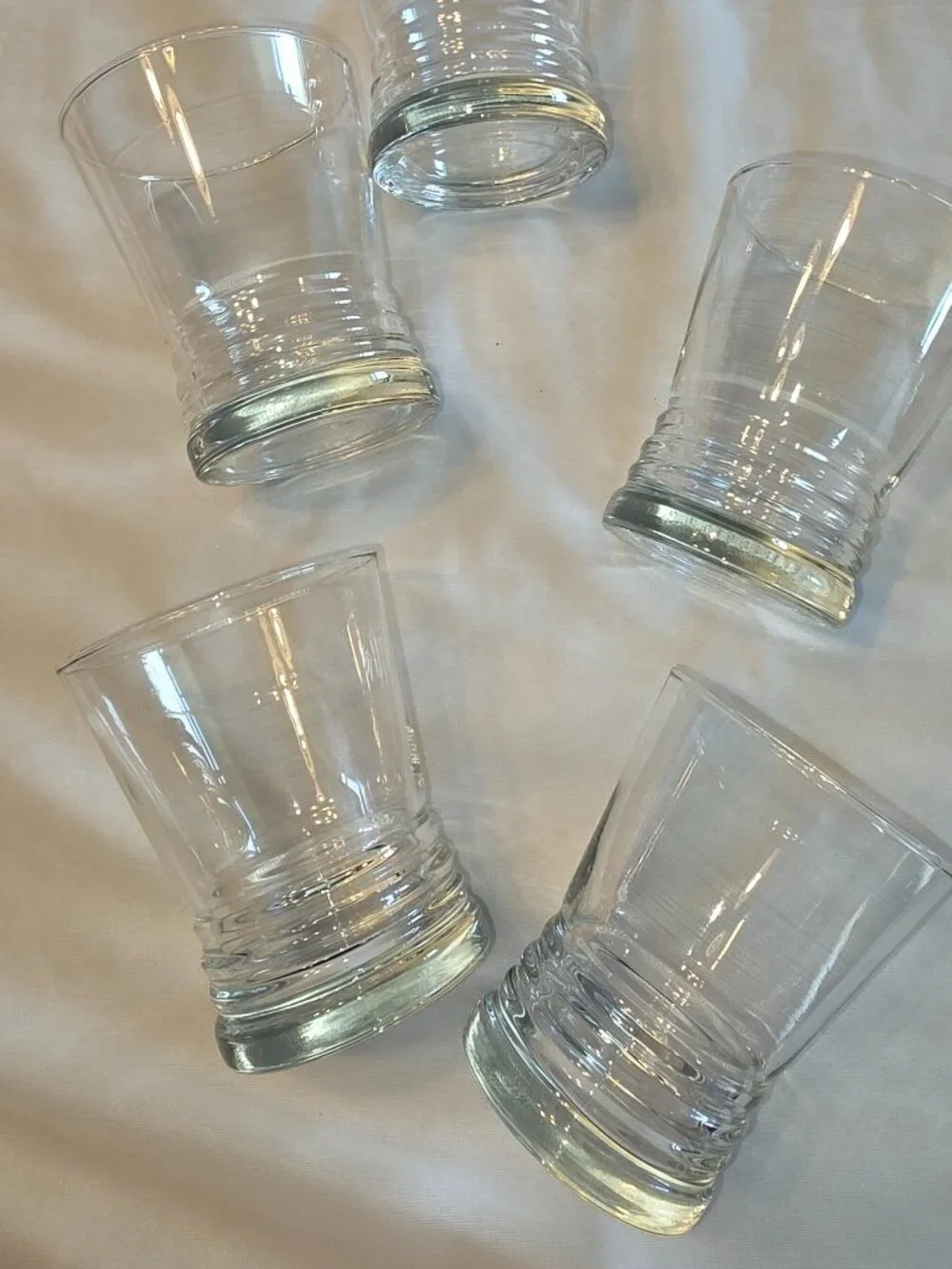 Glass Tumblers Set of 5 Ribbed Bottom Clear Drinkware Bar Water Glasses